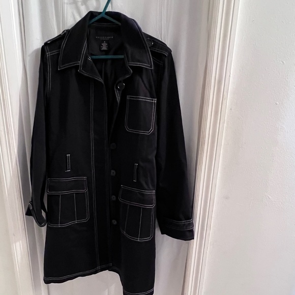 APOSTROPHE black contrast stitch trench coat size 8 - Picture 1 of 3